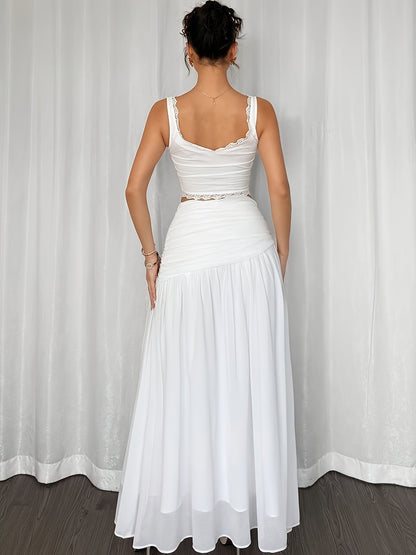 Dam Maxi Strandkjol Elegant Draperad Semesterstil