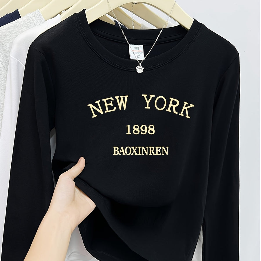 Dam T-shirt med tryck Långärmad Rundhals Fyrfärg