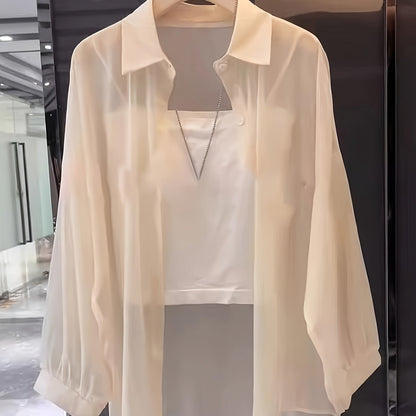 Dam Blusset Tvådelad Skjorta och Bandeau Elegant Lager-på-lager Look