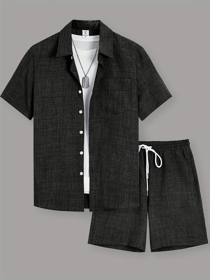 Herr Kortärmad Skjorta och Shorts Set – Avslappnad Sommarlook för Fritid och Semester