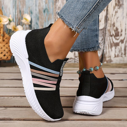 Dam Sneakers Slip-on Sportiga Vardagsskor Låg Modell – Trendig Randig Design