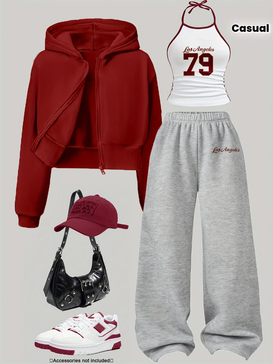 Dam Träningsset med Hoodie, Linne och Byxor, Casual Stil