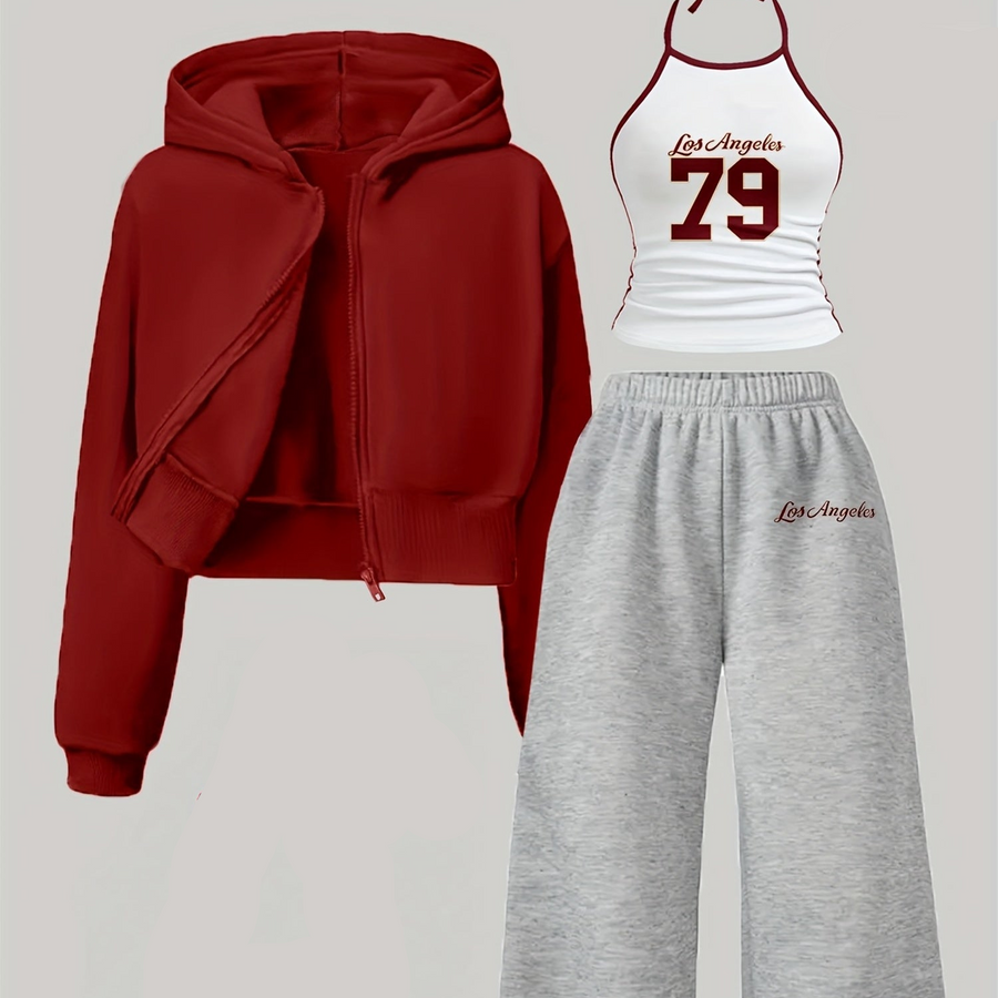Dam Träningsset med Hoodie, Linne och Byxor, Casual Stil