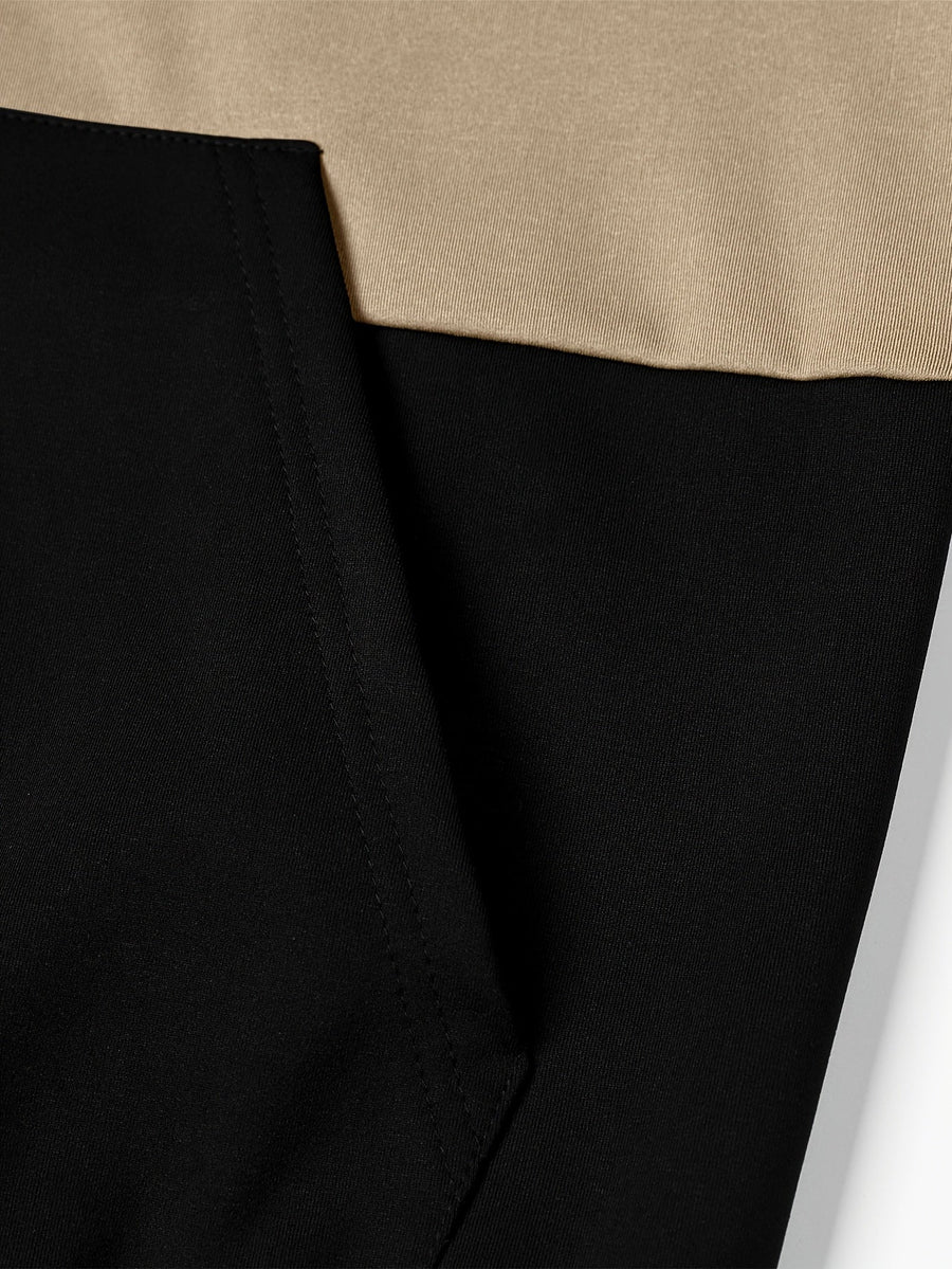 Hoodie med dragkedja, tvåfärgad blockdesign och luva