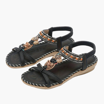 Damsandaler Boho Chic med Dekorativa Remmar och Pärldetaljer – Perfekta för Sommar och Semester