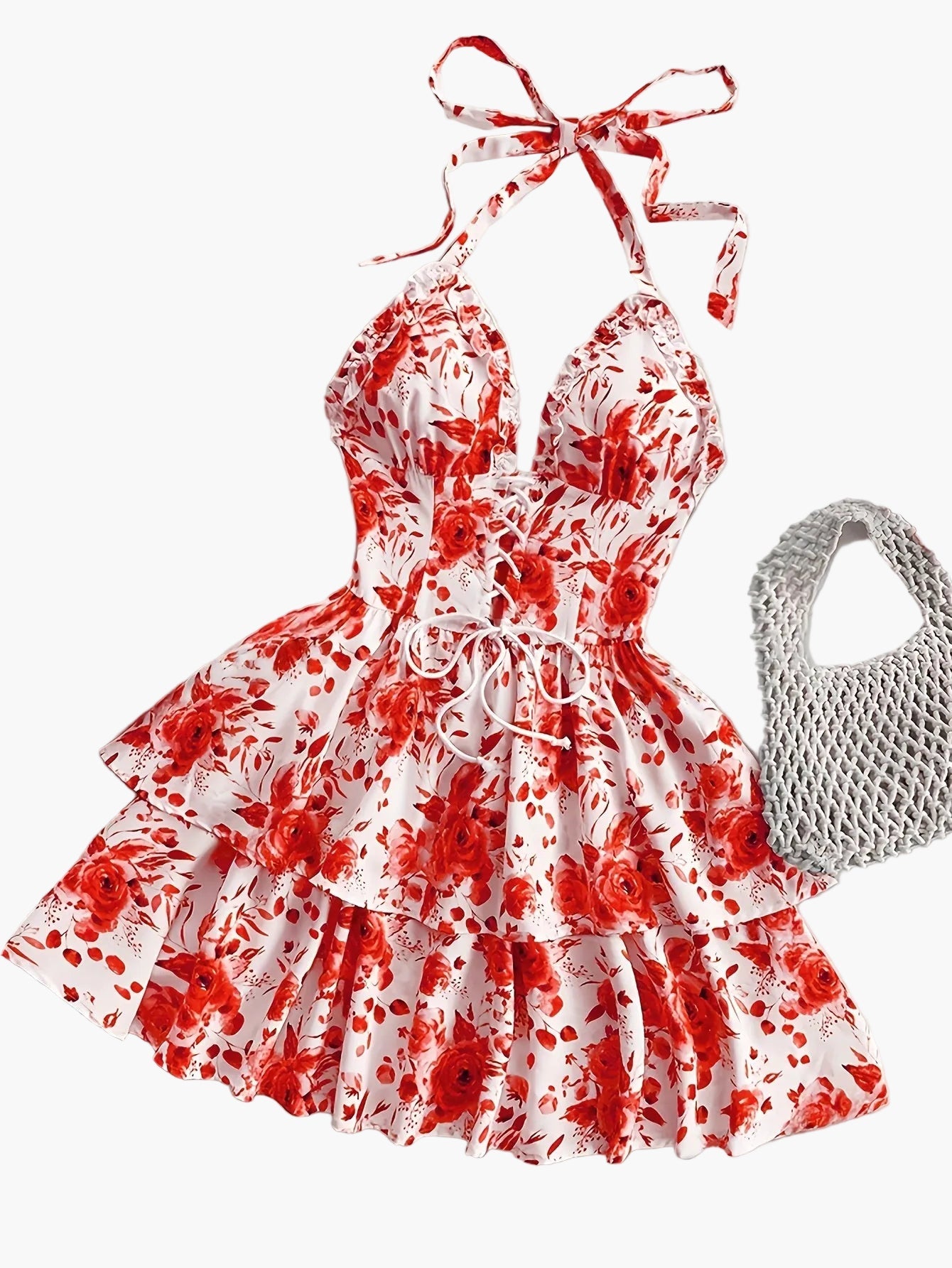 Damklänning Mini Volang Halterneck Romantisk Sommarfest