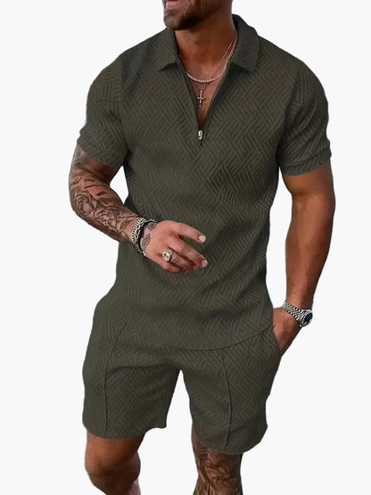 Herrarnas Poloset med Shorts – Trendigt Sommarset för Avslappnad Elegans och Komfort