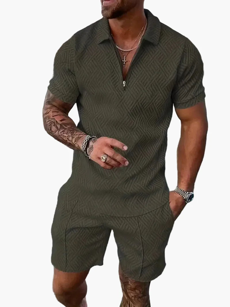 Herrarnas Poloset med Shorts – Trendigt Sommarset för Avslappnad Elegans och Komfort