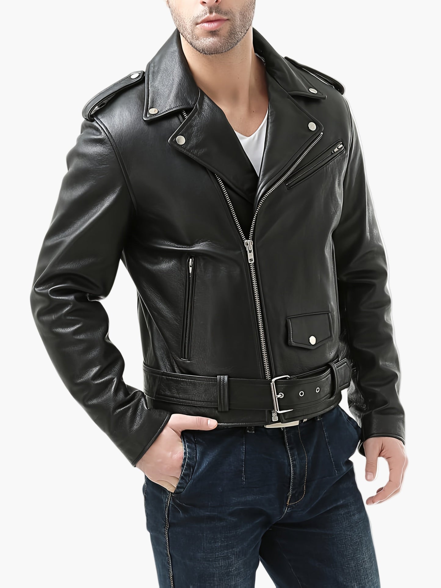 Herr Vintage Bikerjacka – Modern Streetwear Med Stil