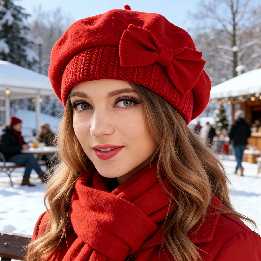 Women's Bow Accent Beret Hat
