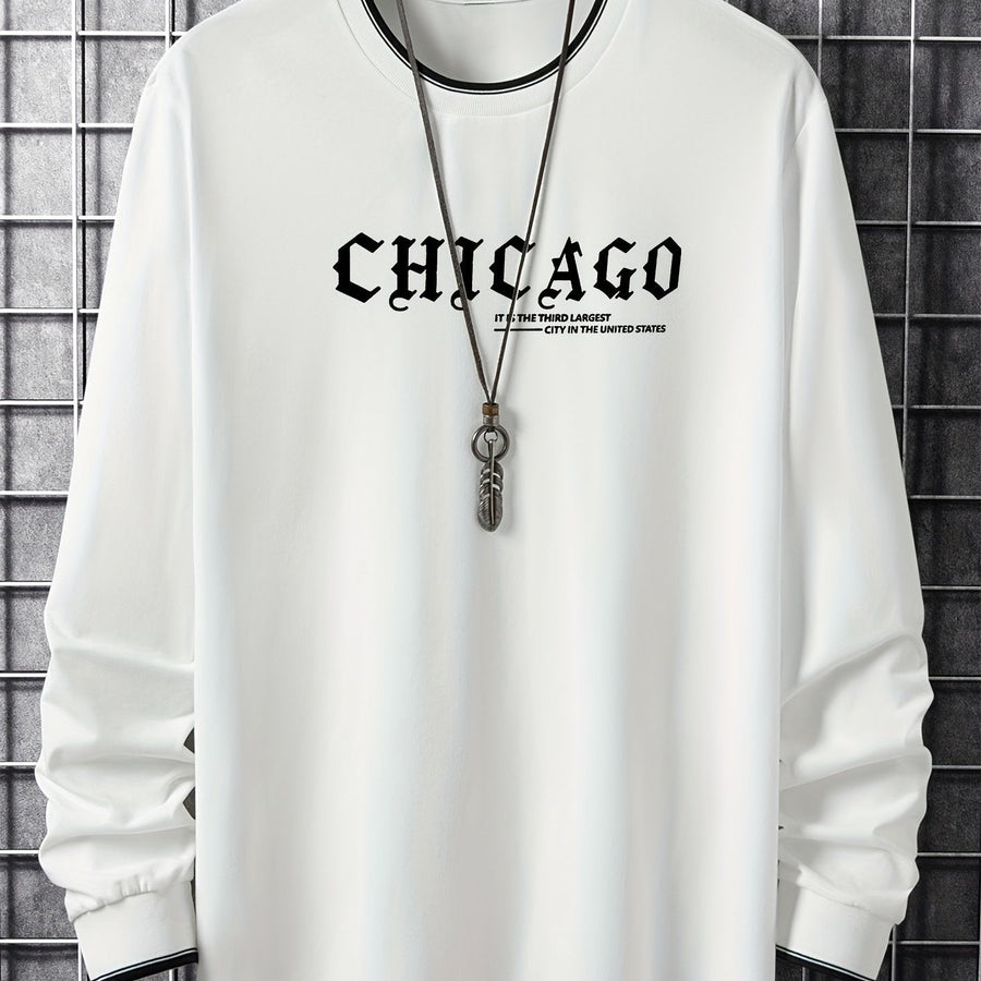 Tröja med lång ärm och Chicago-tryck, rund halsringning, randiga detaljer
