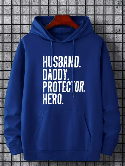 Herr Hoodie med Text – Husband Daddy Protector Hero – Casual Stil för Fars Dag och Familjeaktiviteter