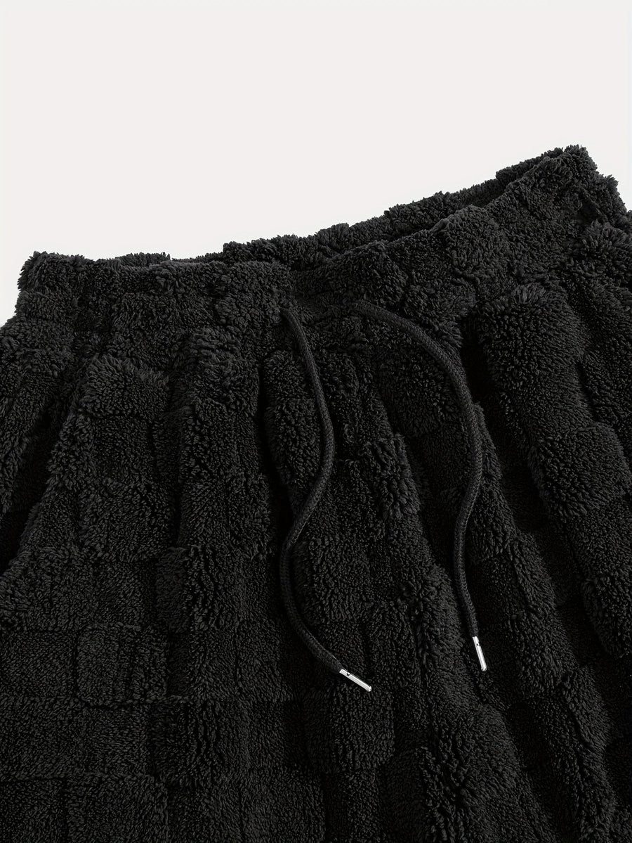 Unisex Mjukisbyxor med Rutmönster och Snörning – Fluffiga Joggingbyxor