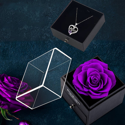 Smyckeset för Dam – Halsband med Hjärtformat 'Mom I Love You'-Hänge och Evighetsros i Presentask – Perfekt Gåva till Mamma