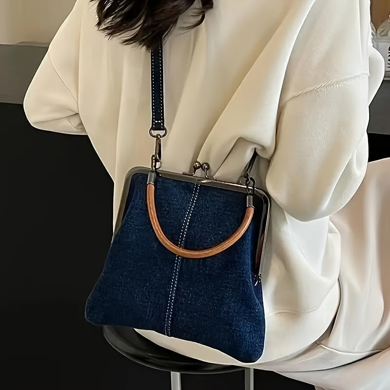 Damväska Vintage Stil med Ramstängning och Trähandtag – Modern Retro Accessoar