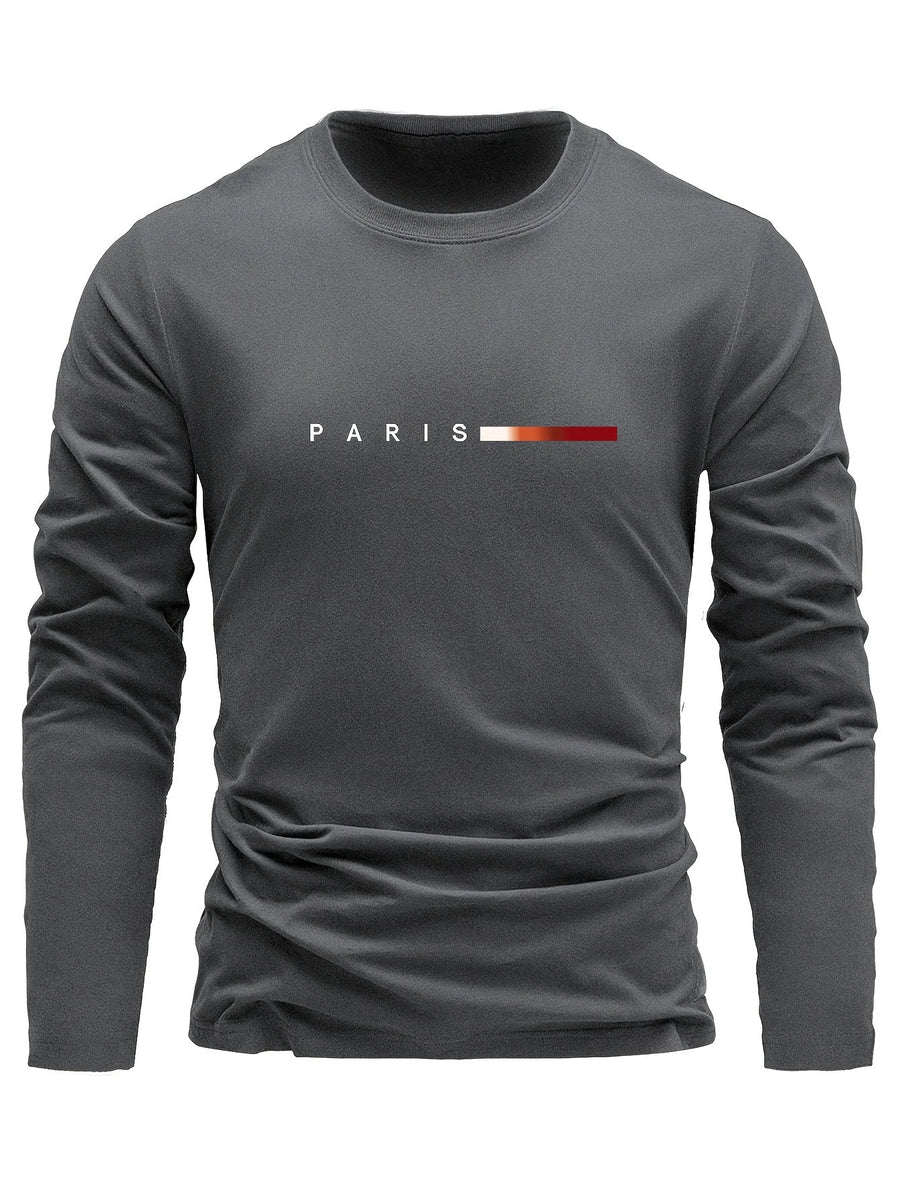 Set om 3 långärmade T-shirts med "PARIS" tryck - Grå, Vit och Svart