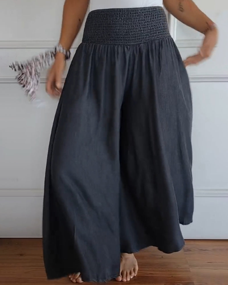 Dam Vida Byxkjol Elegant Bohemisk Stil med Hög Midja och Vida Ben – Perfekt för Vardag och Semester