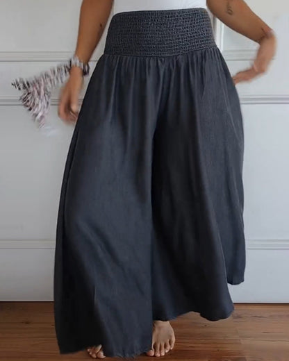 Dam Vida Byxkjol Elegant Bohemisk Stil med Hög Midja och Vida Ben – Perfekt för Vardag och Semester