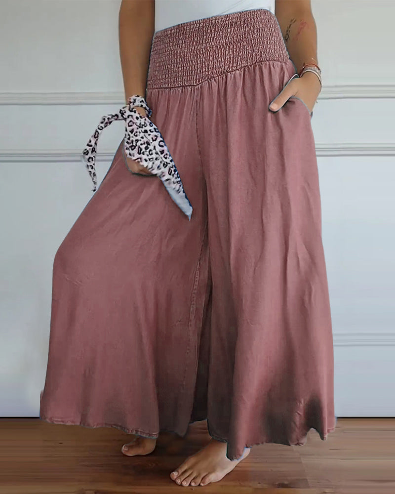 Dam Vida Byxkjol Elegant Bohemisk Stil med Hög Midja och Vida Ben – Perfekt för Vardag och Semester