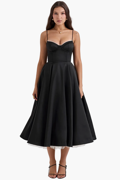 Damklänning Festklänning Elegant Vintage Stil Balklänning med Markerad Midja och Vid Kjol