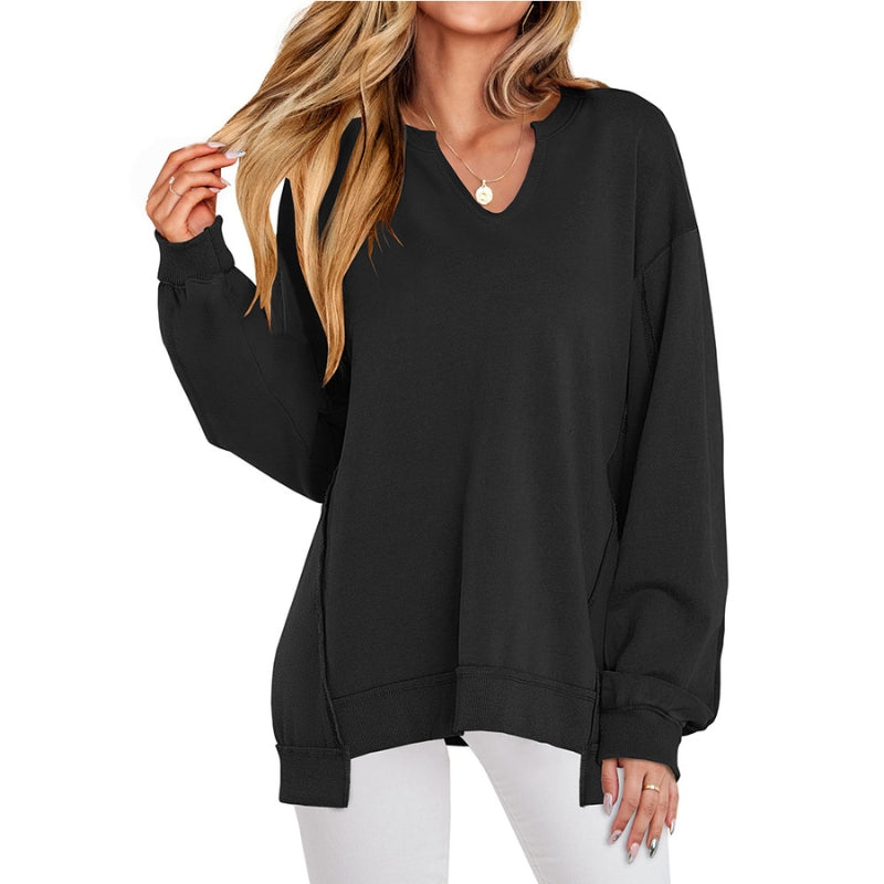 Dam Sweatshirt V-ringad Långärmad Svart