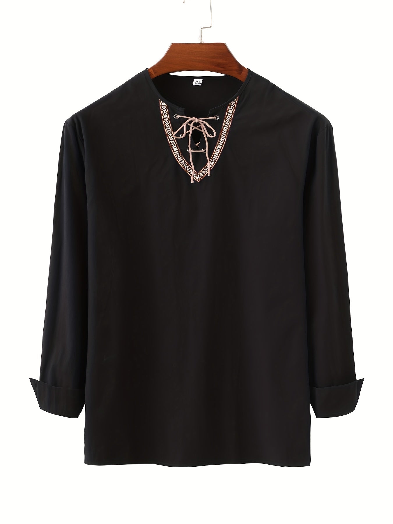 Herr Vintage Bohemisk Tunika med Snörning och Geometriskt Mönster – Ledig Blus för Alla Säsonger