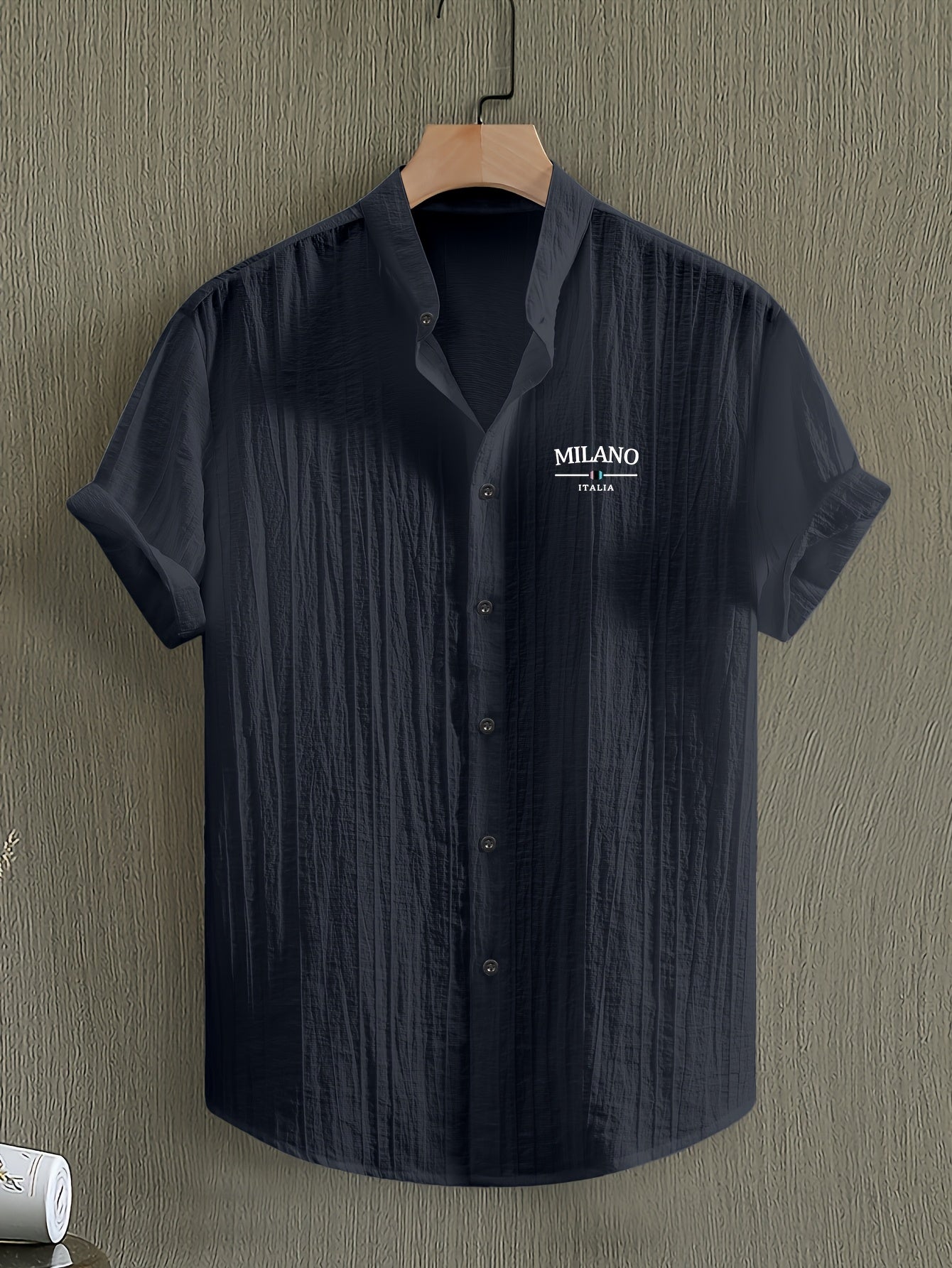 Herr Skjorta Milano Casual Med Ståkrage – Kortärmad, Elegant Sommarstil