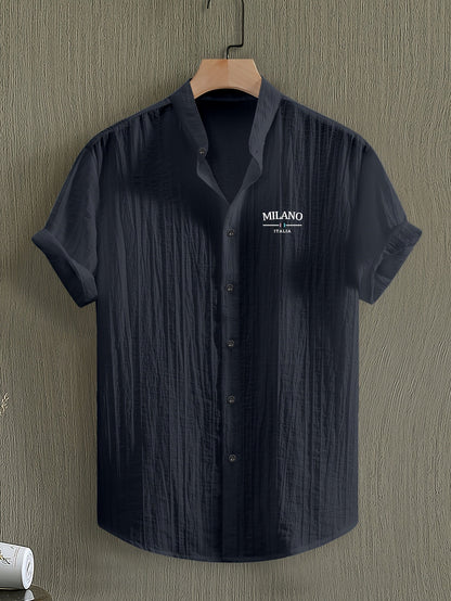 Herr Skjorta Milano Casual Med Ståkrage – Kortärmad, Elegant Sommarstil