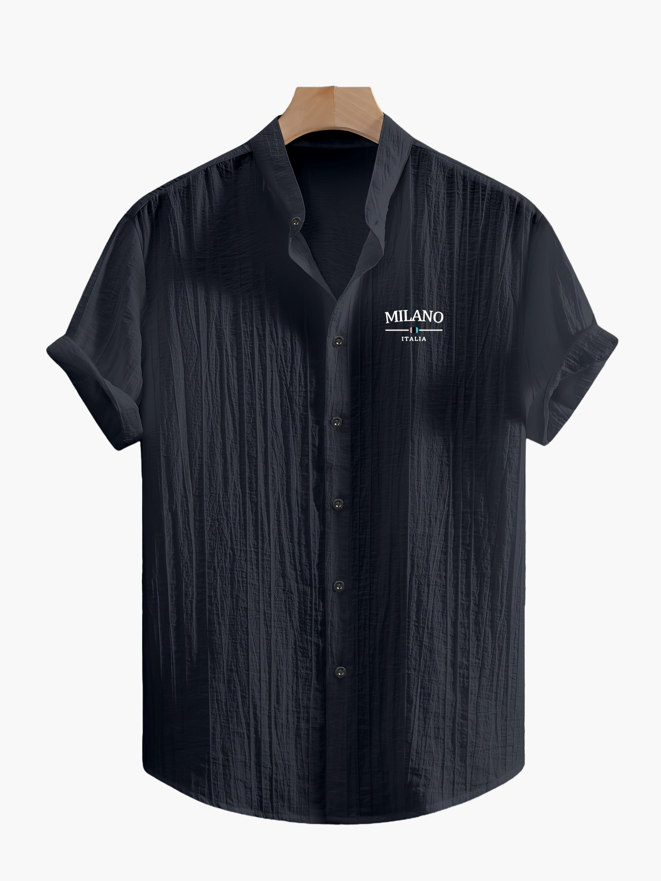 Herr Skjorta Milano Casual Med Ståkrage – Kortärmad, Elegant Sommarstil