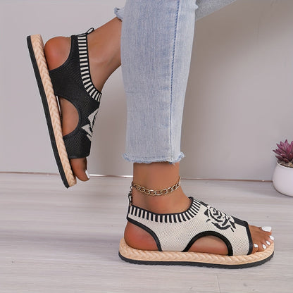 Dam Sandaler med Rosmotiv – Casual Sommarskor med Öppen Tå och Platåsula