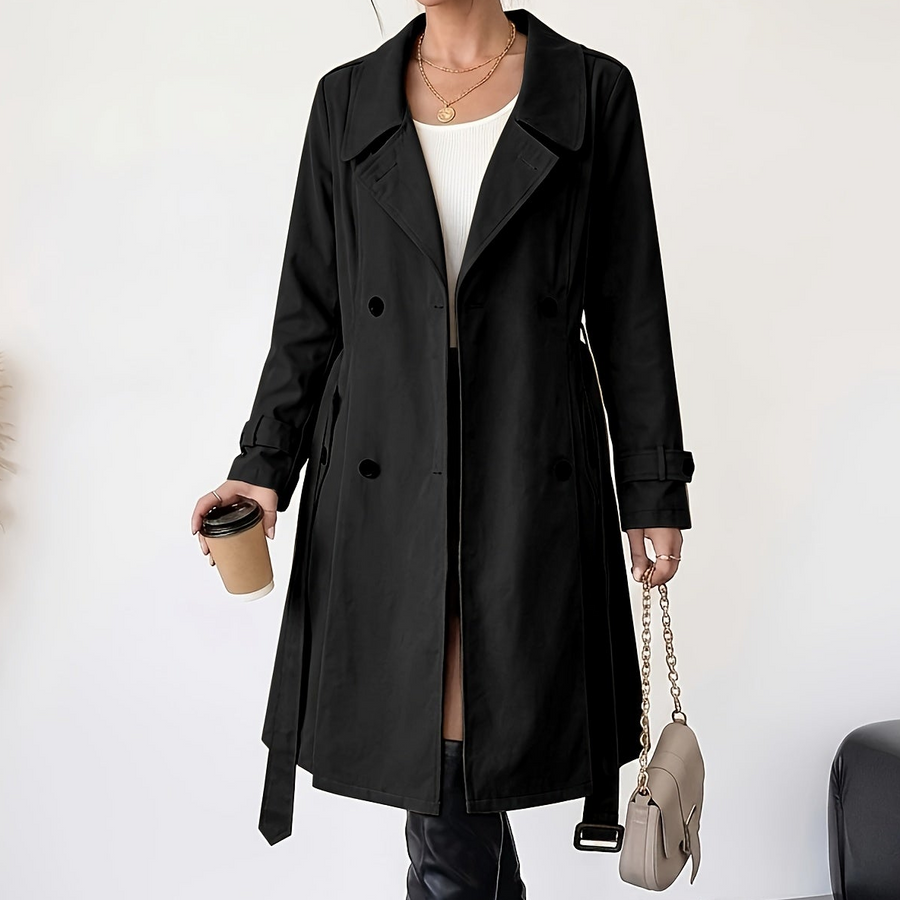 Dam trenchcoat med knytband och slag, dubbelknäppt kappa