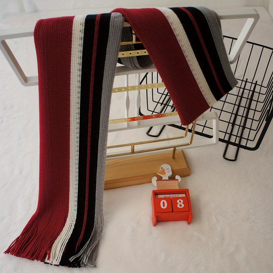 Men's Striped Fringed Color Blocked Winter Scarf