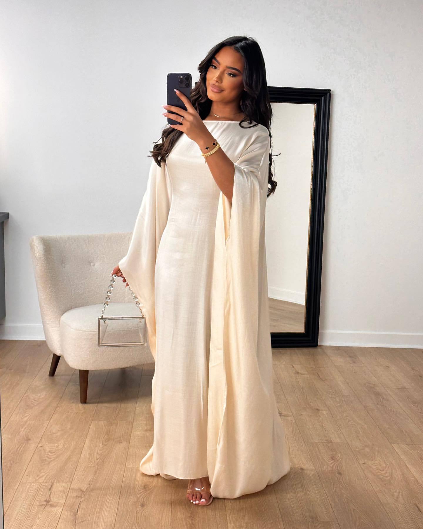 Dam Kaftan Festklänning Elegant Långärmad Lös Passform