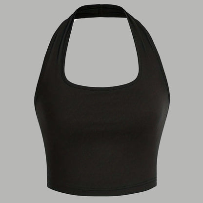 Dam Halterneck Crop Top med Öppen Rygg - Trendig Sommartopp för Vardag och Fest