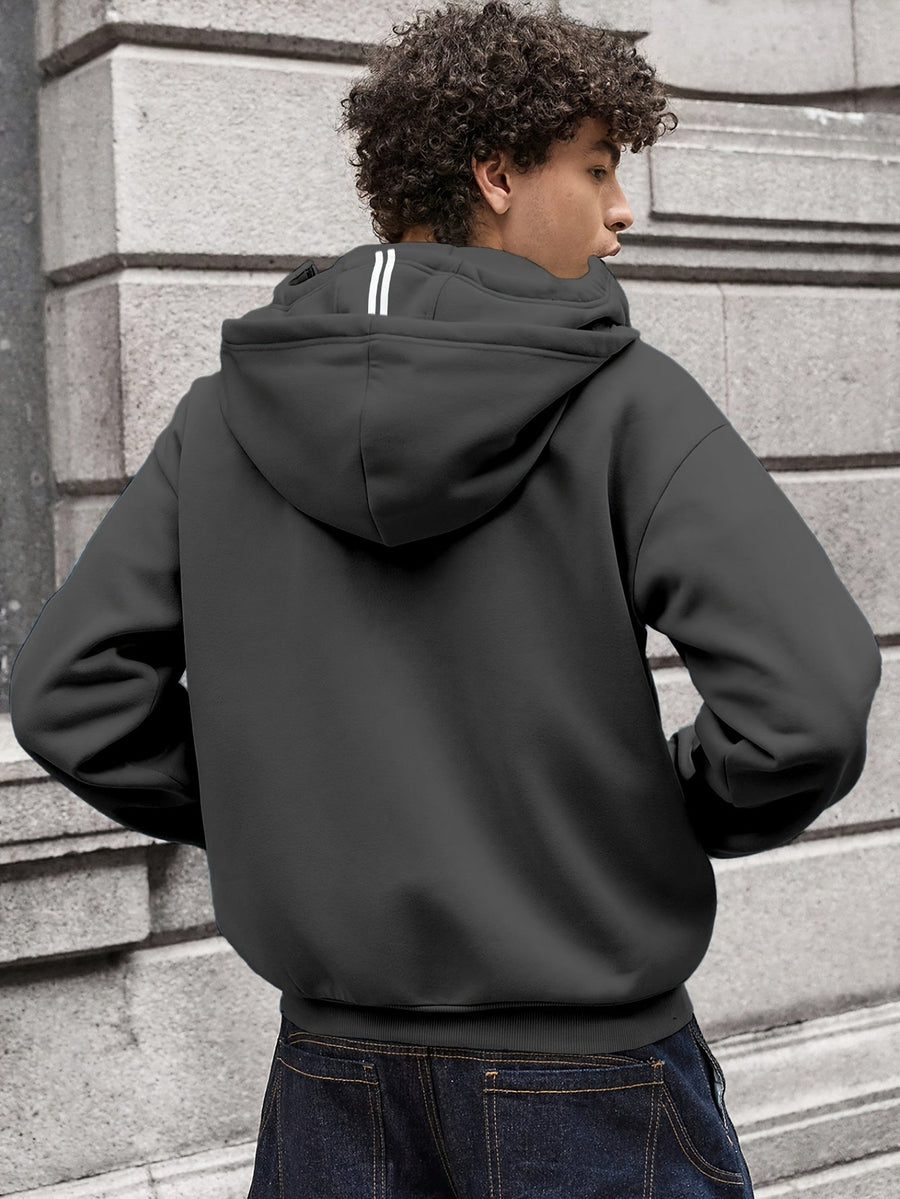 Hoodie med dragkedja och integrerad balaklava, vita ränder