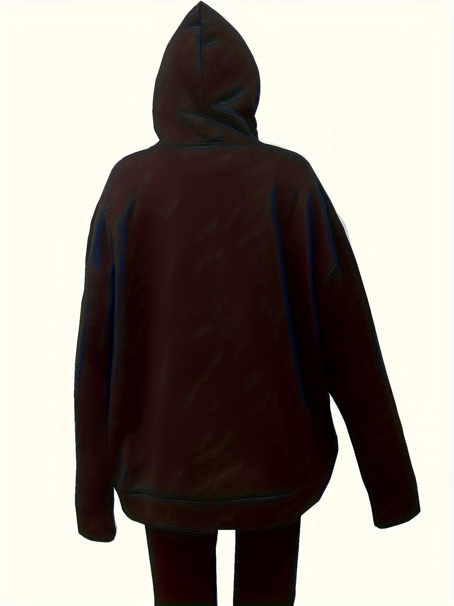 Svart huvtröja med dragkedja och grafiskt tryck, unisex