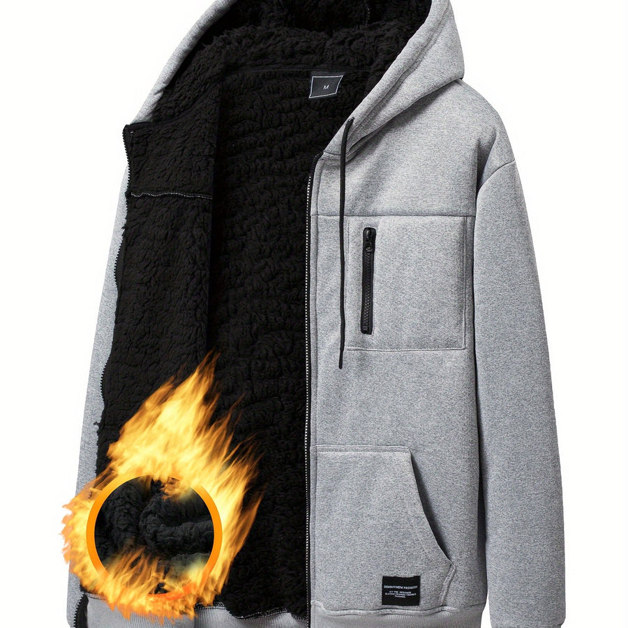 Grå teddyfodrad hoodie med dragkedja och huva