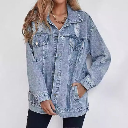 Spencer – Fashion Denim Jacket Boyfriend-stil med Rivningar