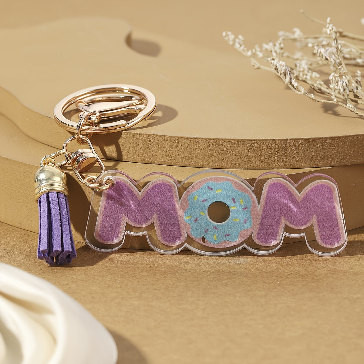 Nyckelring för kvinnor – Blommig MAMMA med hjärta och tofs – Perfekt present till mamma, modeaccessoar
