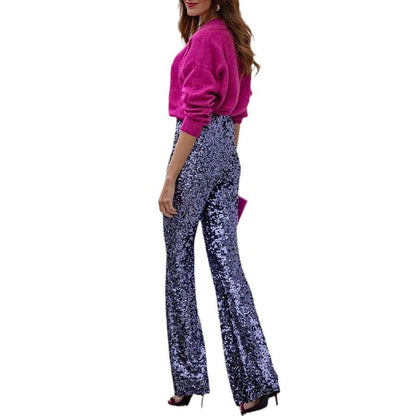 Victoria – Slim Elastic Bell-bottom Pants med paljetter