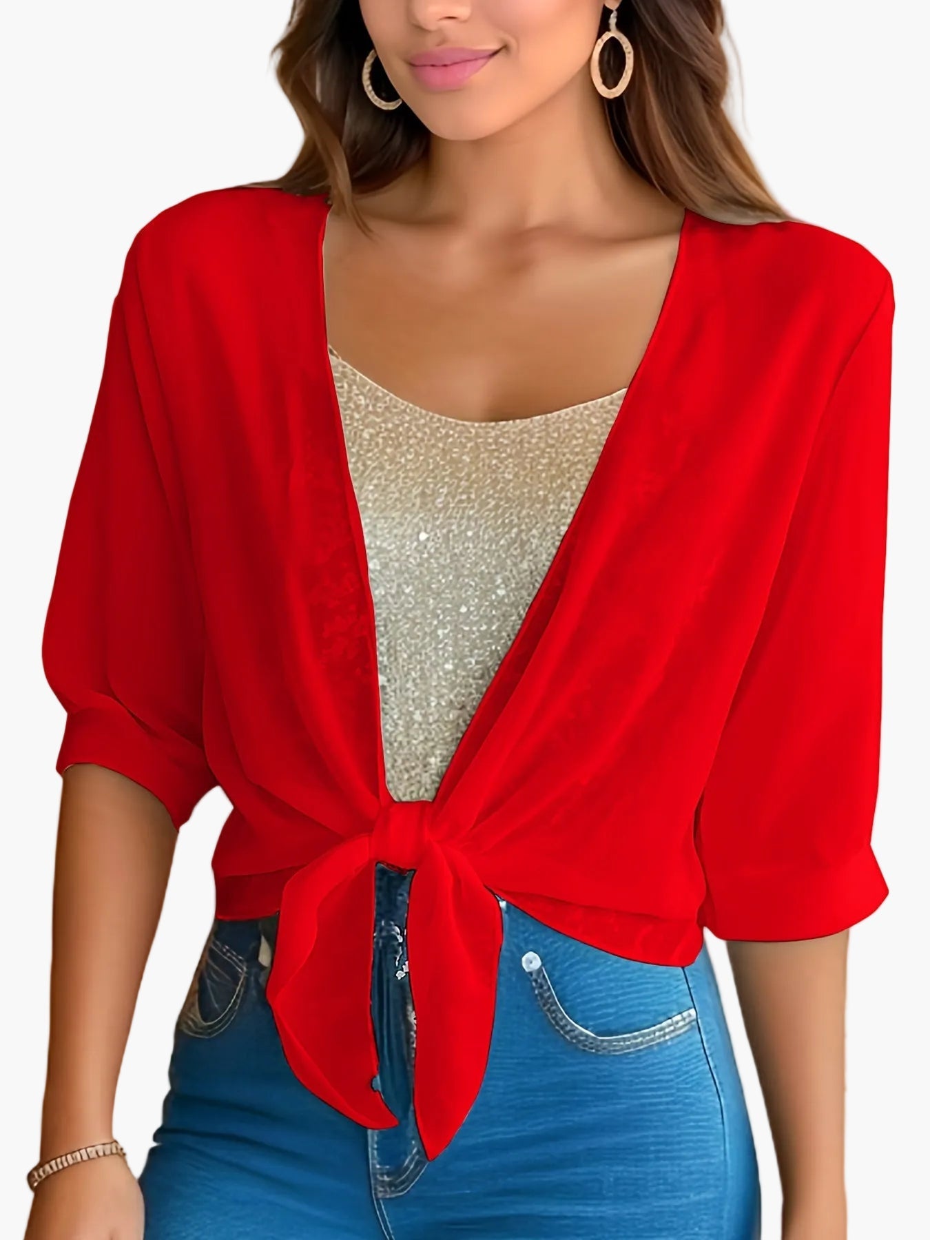 Dam Blus Kort Omlottknut Vår/Sommar Trendig Stil