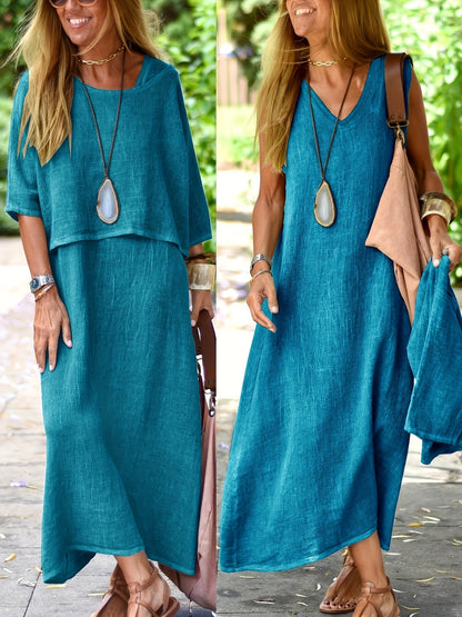 Dam Set Tvådelad Långklänning med Lös Överdel – Avslappnad och Elegant Vardag/Resa