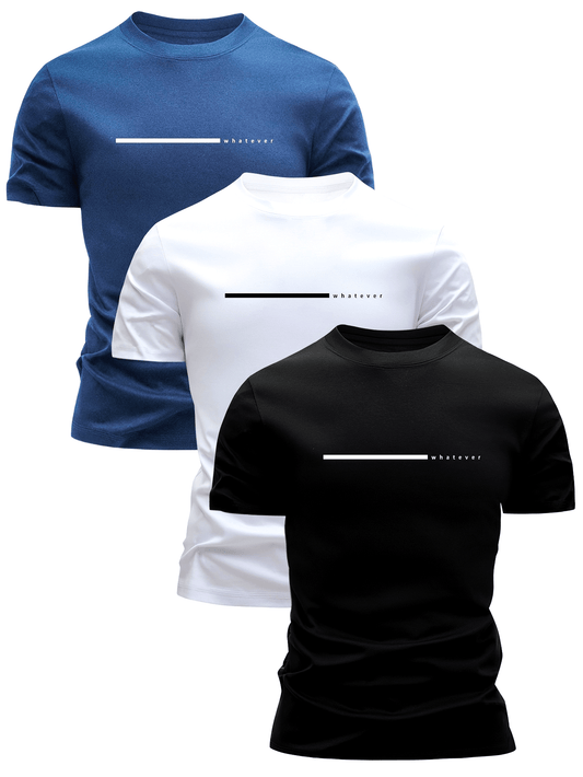 Herr T-shirt Modern Casual Stil "Whatever" Tryckt Design – Perfekt för Vardagsbruk
