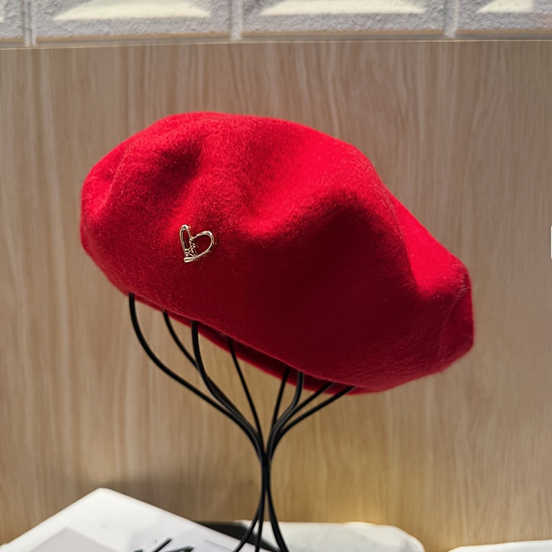 Women's Heart Charm Beret Hat