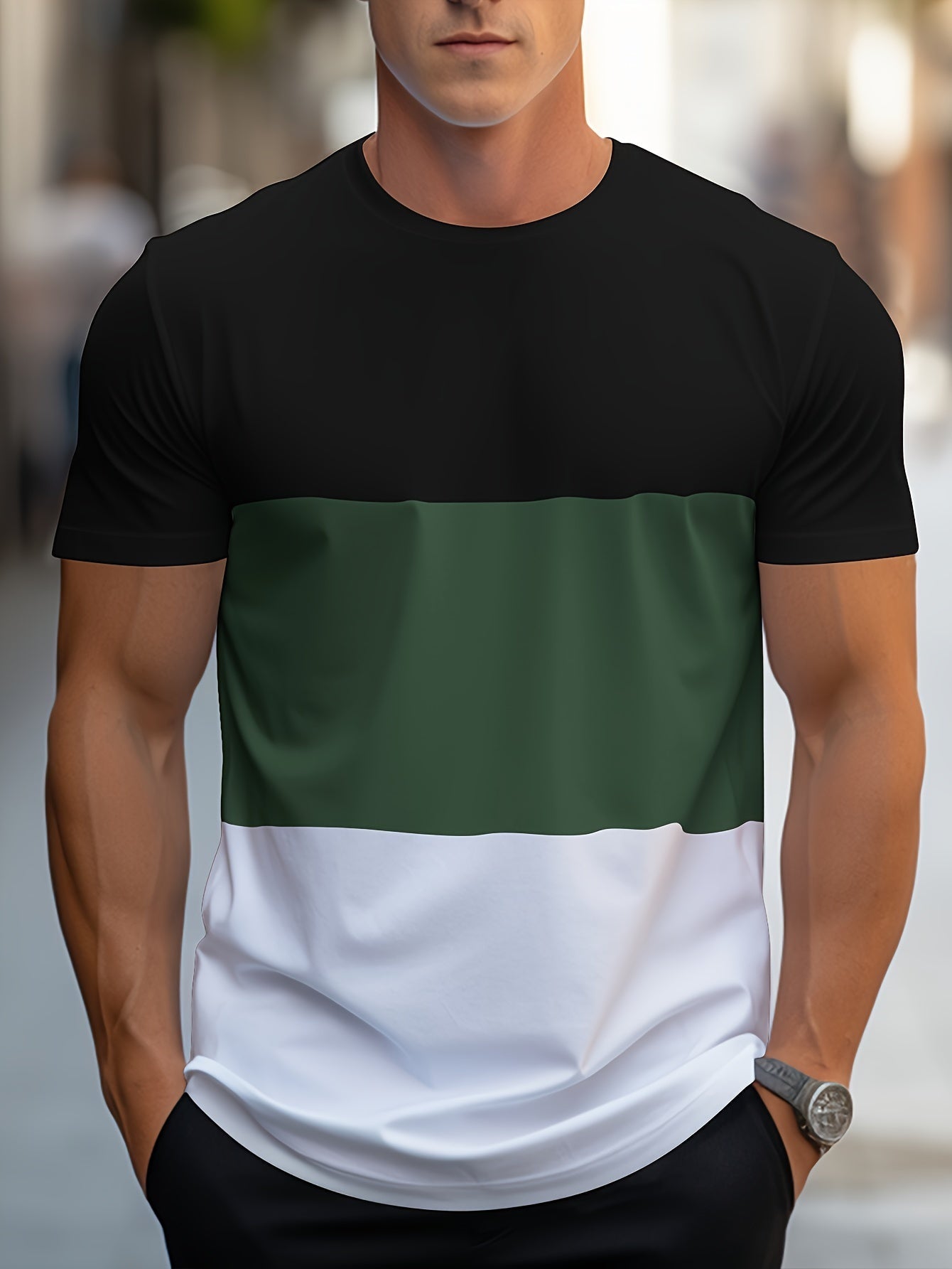 Herr T-shirt med färgblock – Modern och avslappnad stil för vardagsbruk