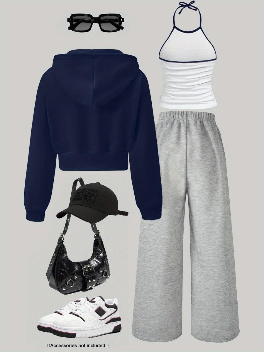 Dam Träningsset med Hoodie, Linne och Byxor, Casual Stil