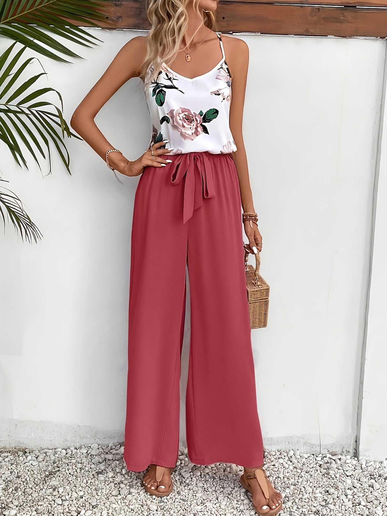 Dam Jumpsuit Elegant Blommig V-ringad Sommar Festdräkt