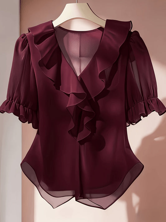 Damblus med volang och puffärmar för elegant och romantisk stil - Perfekt för vardag och fest