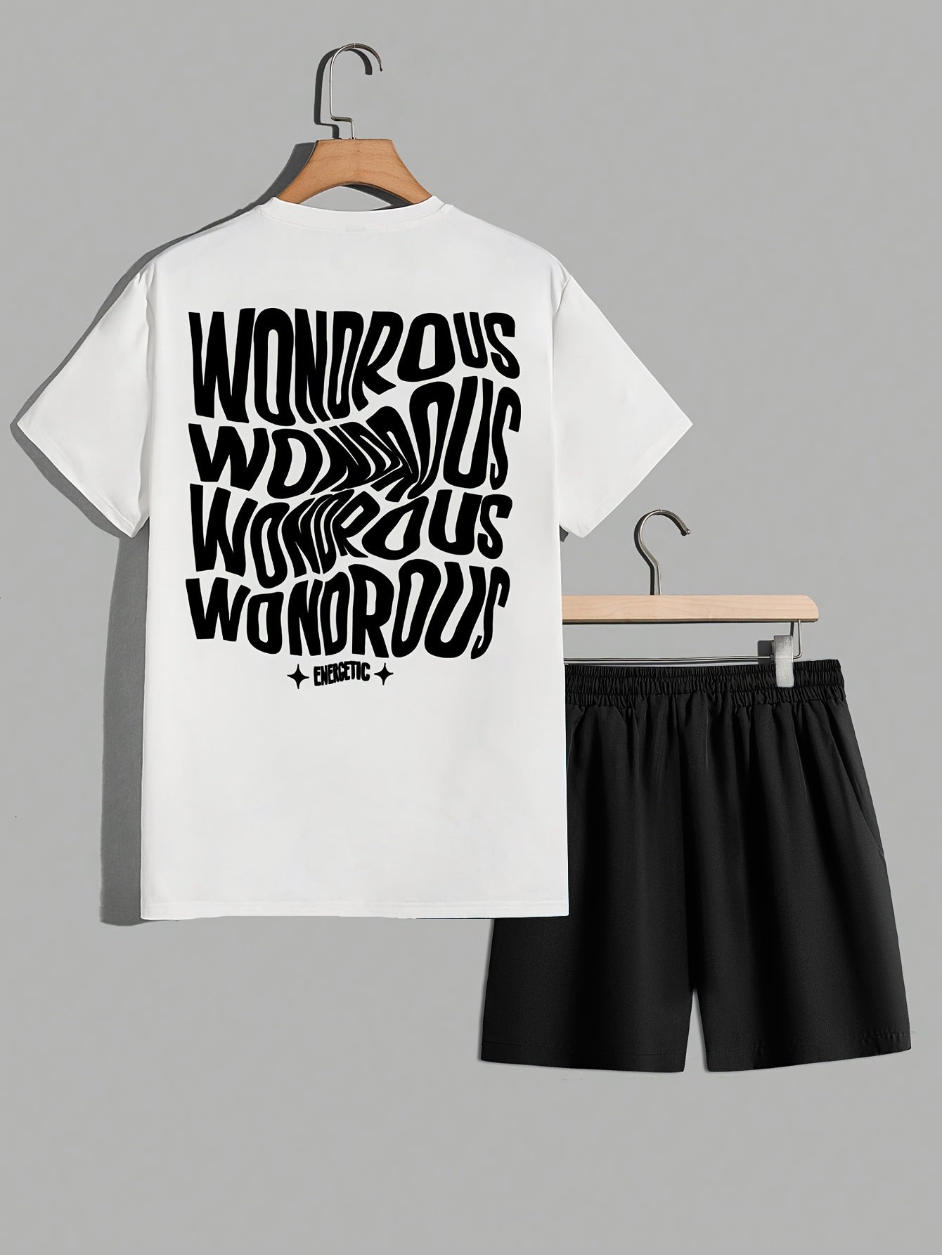 Herrset med T-shirt och Shorts, Modern Streetwear med Psykedeliskt Grafiskt Tryck, Avslappnad Passform