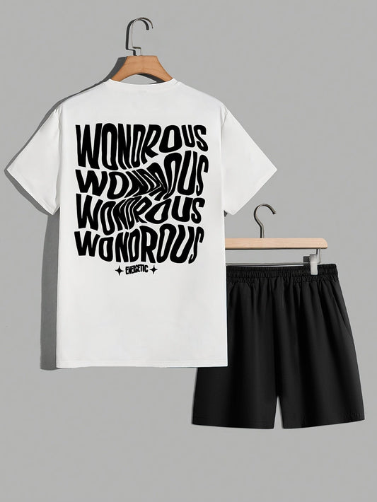 Herrset med T-shirt och Shorts, Modern Streetwear med Psykedeliskt Grafiskt Tryck, Avslappnad Passform